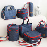 Denim Lunch Bag Kid Bento Box Insulated Pack Picnic Drink Food Thermal Ice Cooler Leisure Accessories Supplies Product Stuff