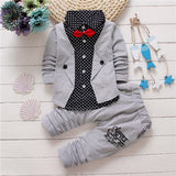 2017 Boys Spring Two Fake Clothing Sets Kids Boys Button Letter Bow Suit Sets Children Jacket + Pants 2 pcs Clothing Set Baby