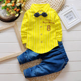 2017 Boys Spring Two Fake Clothing Sets Kids Boys Button Letter Bow Suit Sets Children Jacket + Pants 2 pcs Clothing Set Baby