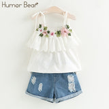 Humor Bear 2020 New Summer Fashion Style Girls Clothing Sets Embroidery Design T-shirt+ Jeans Children Clothes Kids Clothes Sets