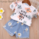 Humor Bear 2020 New Summer Fashion Style Girls Clothing Sets Embroidery Design T-shirt+ Jeans Children Clothes Kids Clothes Sets