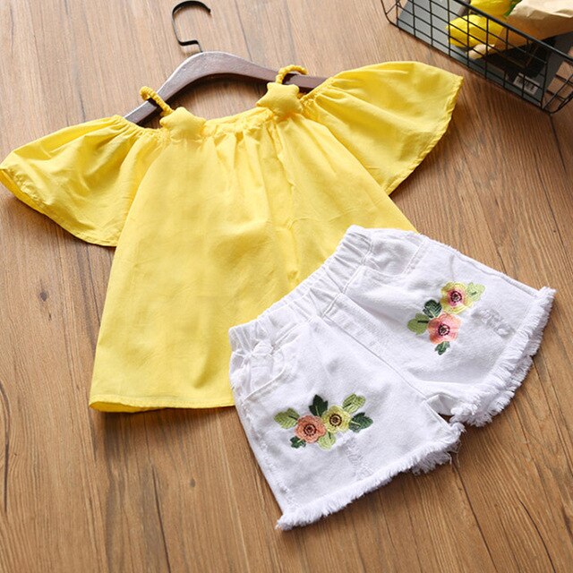 Humor Bear 2020 New Summer Fashion Style Girls Clothing Sets Embroidery Design T-shirt+ Jeans Children Clothes Kids Clothes Sets