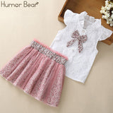 Humor Bear 2020 New Summer Fashion Style Girls Clothing Sets Embroidery Design T-shirt+ Jeans Children Clothes Kids Clothes Sets