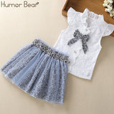 Humor Bear 2020 New Summer Fashion Style Girls Clothing Sets Embroidery Design T-shirt+ Jeans Children Clothes Kids Clothes Sets