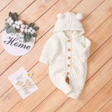 Baby Rompers Long Sleeve Autumn Hooded Toddler Kids Boys Girls Jumpsuits Pajamas Outfits Fashion Solid Knitted Children Clothing