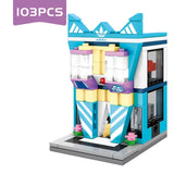 Single Mini City Street Series Food Candy Pizza Ice Cream Shop Bookstore MOC Building Blocks Kids Educational Toys