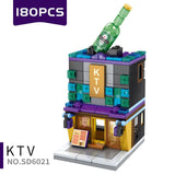 Single Mini City Street Series Food Candy Pizza Ice Cream Shop Bookstore MOC Building Blocks Kids Educational Toys