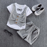 2020 Summer Children Baby Boys Cotton Clothes Infant Outfits Kid Gentleman Bowknot Tie T-Shirt 2pcs/Set Toddler Fashion Clothing