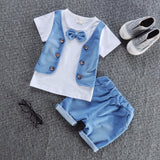 2020 Summer Children Baby Boys Cotton Clothes Infant Outfits Kid Gentleman Bowknot Tie T-Shirt 2pcs/Set Toddler Fashion Clothing