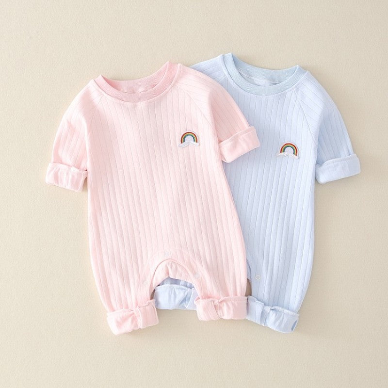 Newborn Infant Kid Baby Boy Girls Long Sleeve Romper Jumpsuit Clothes Outfits Warm Pure Color Cute Lovely Rainbow Clothing