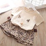 Girls Clothes Set 2019 Summer White Shirt + Leopard Cake Skirt 2 Pieces Necklace Sets  Kid Basic Casula Cotton Clothing Suit