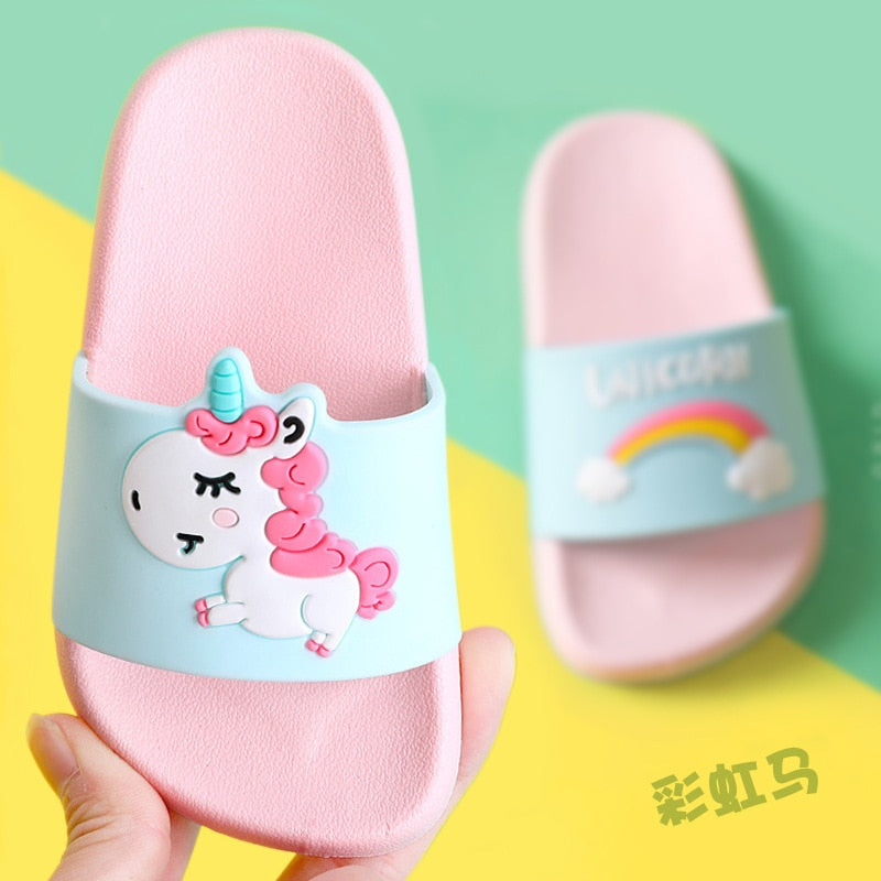 Unicorn Slippers for Boy Girl Rainbow Shoes 2019 Summer Todder Animal Kids Indoor Baby Slippers PVC Cartoon Kids Slippers