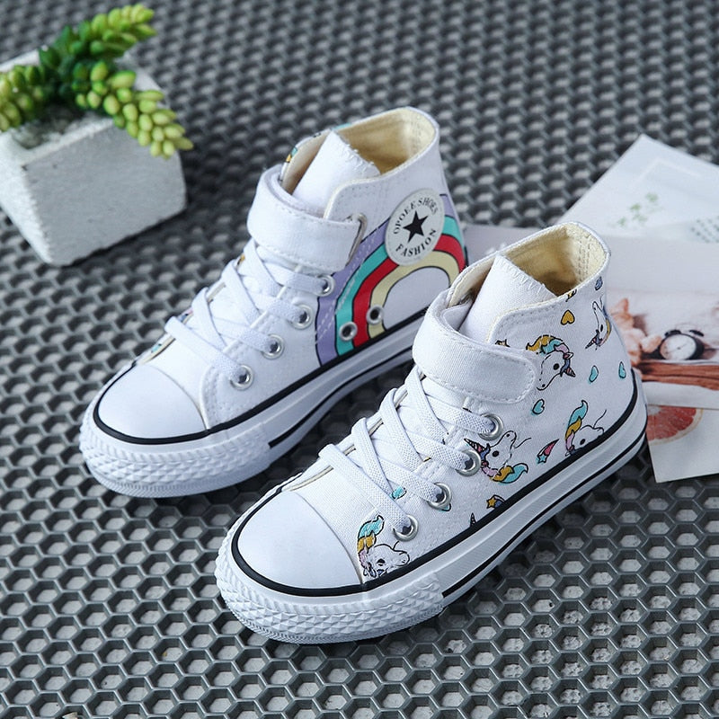 Canvas Children's Shoes Cartoon Graffiti Children's Sneakers Rainbow Casual Shoes for Girls Comfortable Kids Flats Tenis Infanti