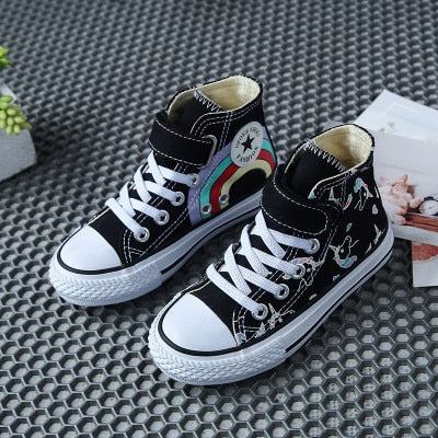 Canvas Children's Shoes Cartoon Graffiti Children's Sneakers Rainbow Casual Shoes for Girls Comfortable Kids Flats Tenis Infanti