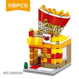 Single Mini City Street Series Food Candy Pizza Ice Cream Shop Bookstore MOC Building Blocks Kids Educational Toys