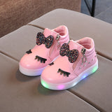 Size 21-30 Children Glowing Sneakers Kid Princess Bow for Girls LED Shoes Cute Baby Sneakers with Light Shoes Krasovki Luminous