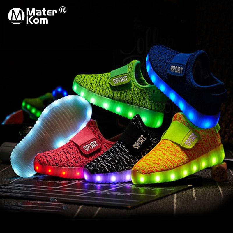 Size 25-37 Kids Led USB Recharge Glowing Shoes Children's Hook Loop Shoes Children's Glowing Sneakers Kids Led Luminous Shoes