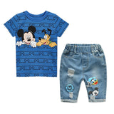 2019 Summer Boys Clothing Set Cartoon Mickey Baby boy Children Short Sleeve T-shirt and Jeans 2 pcs Kids Clothes Sport Suits