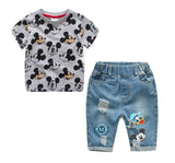 2019 Summer Boys Clothing Set Cartoon Mickey Baby boy Children Short Sleeve T-shirt and Jeans 2 pcs Kids Clothes Sport Suits