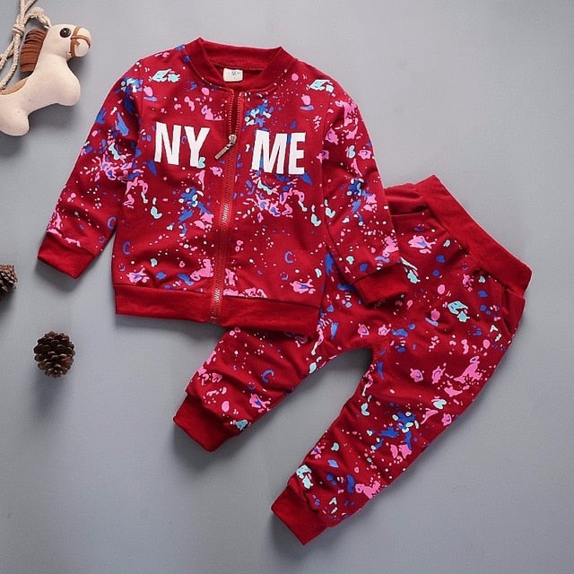 2020 Spring Baby Casual Tracksuit Children Boy Girl Cotton Zipper Jacket Pants 2Pcs/Sets Kids Leisure Sport Suit Infant Clothing