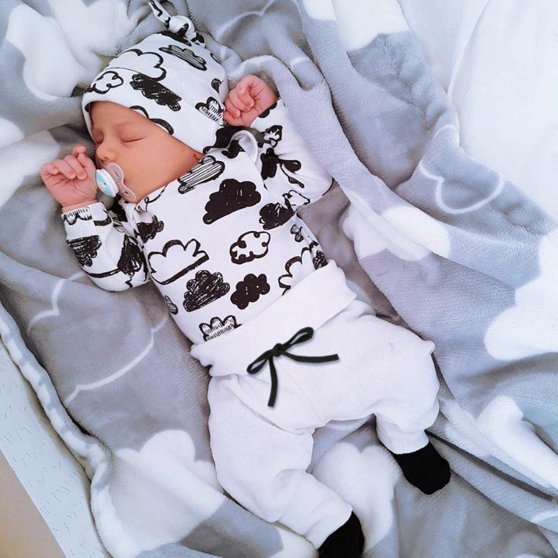 Baby Boy Clothes 2020 Autumn Baby Girl Clothing Sets Newborn Cotton Printed Long Sleeved T-shirt+pants+cap Kids 3pcs Suit