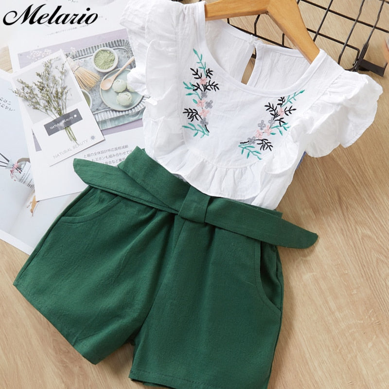 Melario Girls Clothing Sets 2020 New Summer Flower Printing Vest+Pants Fashion Kids Clothes Casual Clothing Sets for Children