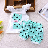 2017 summer Korean baby girls clothing set children bow cat shirt+shorts suit 2pcs kids polka dot clothes set suit free shipping