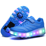 Size 28-43 Led Wheel Sneakers for Kids Adult USB Charging Glowing Roller Shoes with Lights Double Wheels Children Skate Shoes