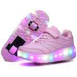 Size 28-43 Led Wheel Sneakers for Kids Adult USB Charging Glowing Roller Shoes with Lights Double Wheels Children Skate Shoes