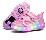 Size 28-43 Led Wheel Sneakers for Kids Adult USB Charging Glowing Roller Shoes with Lights Double Wheels Children Skate Shoes