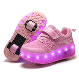 Size 28-43 Led Wheel Sneakers for Kids Adult USB Charging Glowing Roller Shoes with Lights Double Wheels Children Skate Shoes