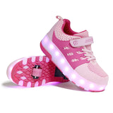 Size 28-43 Led Wheel Sneakers for Kids Adult USB Charging Glowing Roller Shoes with Lights Double Wheels Children Skate Shoes