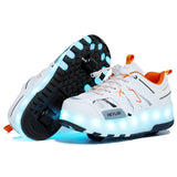 Size 28-43 Led Wheel Sneakers for Kids Adult USB Charging Glowing Roller Shoes with Lights Double Wheels Children Skate Shoes