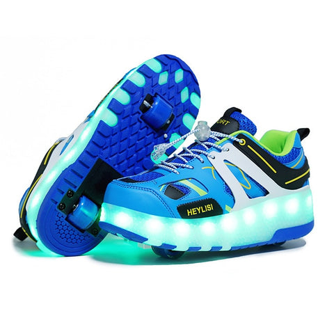 Size 28-43 Led Wheel Sneakers for Kids Adult USB Charging Glowing Roller Shoes with Lights Double Wheels Children Skate Shoes