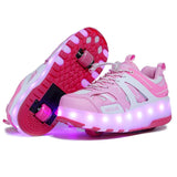 Size 28-43 Led Wheel Sneakers for Kids Adult USB Charging Glowing Roller Shoes with Lights Double Wheels Children Skate Shoes