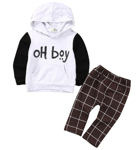 2pcs Toddler Kids Baby Boy Clothes Set OH Boy Hoodies Tops Casual Pants Plaid Clothing Boys Outfits