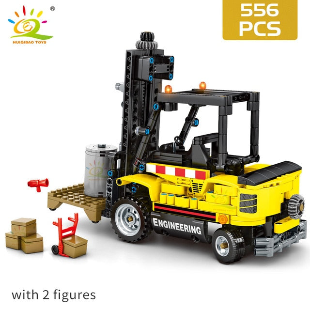 HUIQIBAO Engineering Bulldozer Crane Technic Dump Truck Building Blocks City Construction vehicle car Toy For Children kids gift