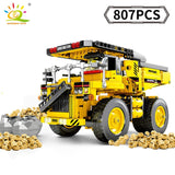 HUIQIBAO Engineering Bulldozer Crane Technic Dump Truck Building Blocks City Construction vehicle car Toy For Children kids gift