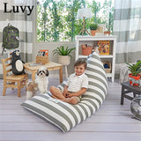 Stuffed Animal Storage Bean Bag Chair Cover Stuff ‘n Sit Toy Bag Floor Lounger for Kids Extra Large Canvas Pouch Stripe Sofa