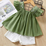 Cute Girls Clothing Sets Summer Casual Print Kids   Sleeveless Chiffon T-shirt Shorts 2PCS New Children  Suit