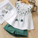 Cute Girls Clothing Sets Summer Casual Print Kids   Sleeveless Chiffon T-shirt Shorts 2PCS New Children  Suit