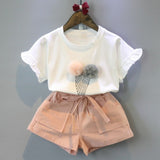 Cute Girls Clothing Sets Summer Casual Print Kids   Sleeveless Chiffon T-shirt Shorts 2PCS New Children  Suit