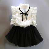 Cute Girls Clothing Sets Summer Casual Print Kids   Sleeveless Chiffon T-shirt Shorts 2PCS New Children  Suit