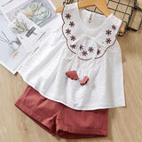 Cute Girls Clothing Sets Summer Casual Print Kids   Sleeveless Chiffon T-shirt Shorts 2PCS New Children  Suit