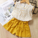 Cute Girls Clothing Sets Summer Casual Print Kids   Sleeveless Chiffon T-shirt Shorts 2PCS New Children  Suit