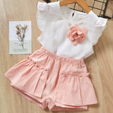 Cute Girls Clothing Sets Summer Casual Print Kids   Sleeveless Chiffon T-shirt Shorts 2PCS New Children  Suit