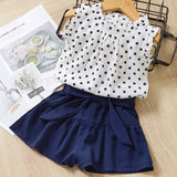 Cute Girls Clothing Sets Summer Casual Print Kids   Sleeveless Chiffon T-shirt Shorts 2PCS New Children  Suit