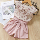 Cute Girls Clothing Sets Summer Casual Print Kids   Sleeveless Chiffon T-shirt Shorts 2PCS New Children  Suit