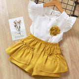 Cute Girls Clothing Sets Summer Casual Print Kids   Sleeveless Chiffon T-shirt Shorts 2PCS New Children  Suit