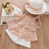 Cute Girls Clothing Sets Summer Casual Print Kids   Sleeveless Chiffon T-shirt Shorts 2PCS New Children  Suit